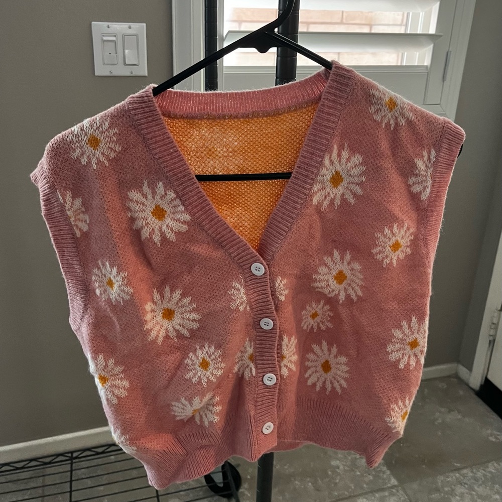 Women’s Pink Button-Up Sweater Vest